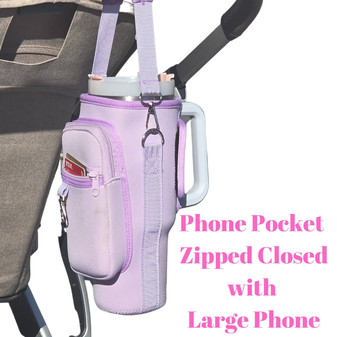 Stanley Cup Holder for Stroller- w/ Large Phone Pocket, Crossbody Strap & Wallet, Fits Most 30/40 Ounce Styles , Water Bottle Holder for Moms, Travelers & Active Lifestyles