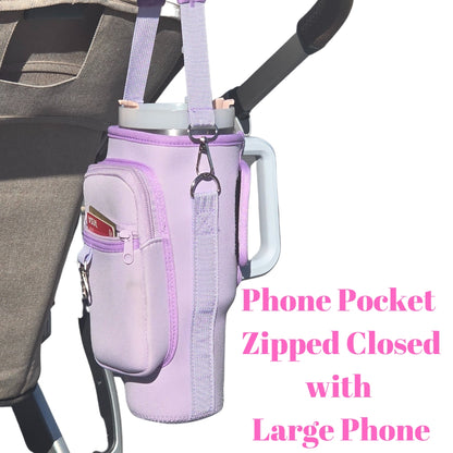 Stanley Cup Holder for Stroller- w/ Large Phone Pocket, Crossbody Strap & Wallet, Fits Most 30/40 Ounce Styles , Water Bottle Holder for Moms, Travelers & Active Lifestyles