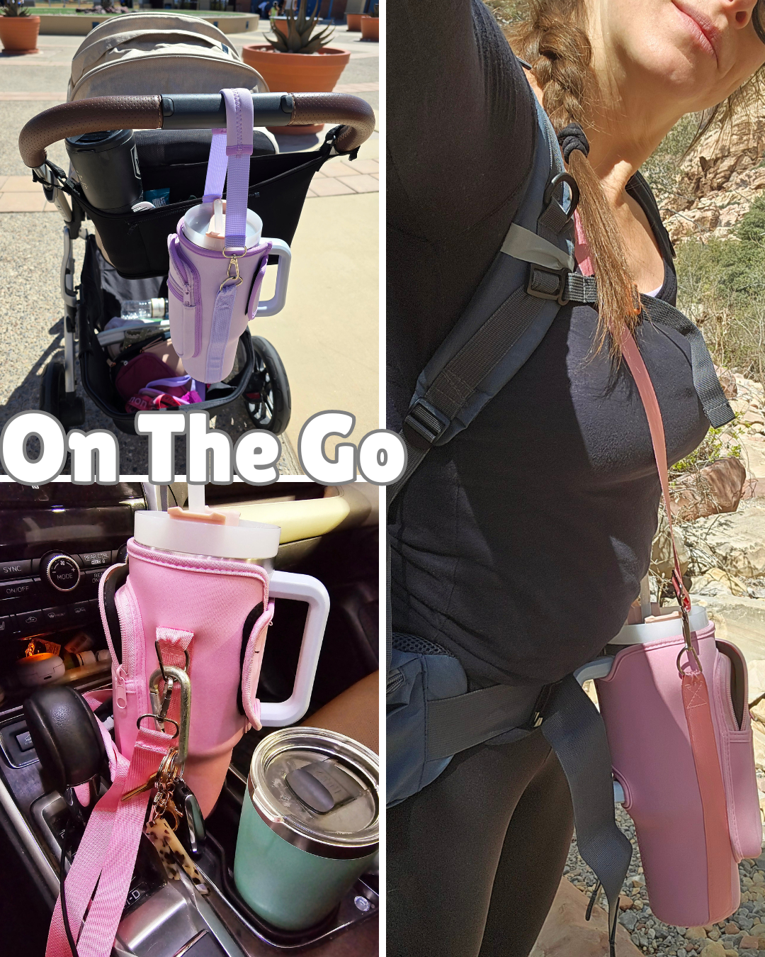 Stanley Cup Holder for Stroller- w/ Large Phone Pocket, Crossbody Strap & Wallet, Fits Most 30/40 Ounce Styles , Water Bottle Holder for Moms, Travelers & Active Lifestyles