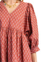 Puff Sleeve Babydoll Dress with Lace Trim- TerraCotta