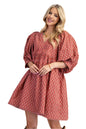 Puff Sleeve Babydoll Dress with Lace Trim- TerraCotta