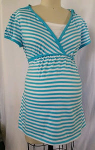Soon to Be Turquoise Short Sleeve Striped Hooded Knit Top NWT