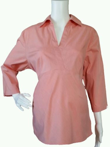 Duo Maternity Coral V-neck Woven Empire Waist Top w/Back Ties