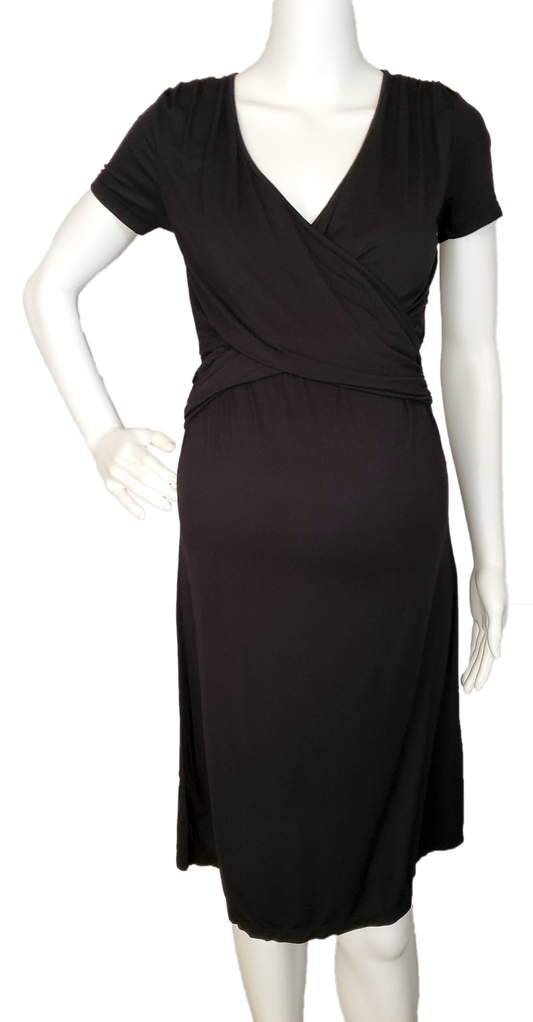 Criss-Cross Top Black Knit Maternity & Nursing Dress